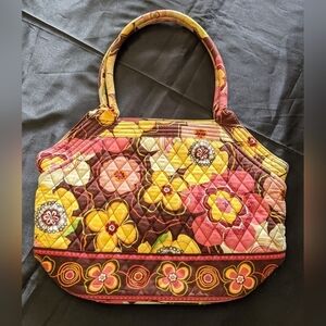 Vera Bradley Buttercup Shoulder Bag Angle Tote Yellow and Brown Floral EUC